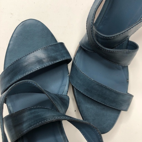 NEW Old Navy Distressed Blue Washed Crisscross Strappy Brown Wedge Sandals 10 - Picture 6 of 16